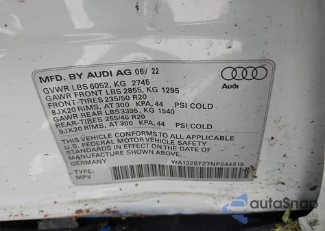 2022 Audi Q4 Sportback E-Tron Premium Plus 50 Quattro from USA, damaged, VIN WA132BFZ7NP044319